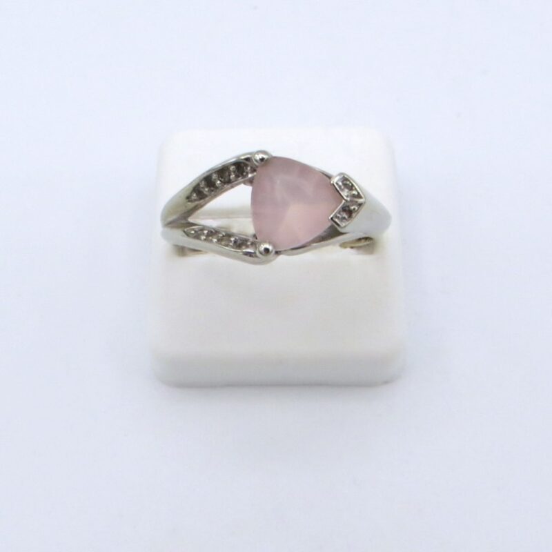 10kt White Gold, Rose Quartz and Diamond Ring