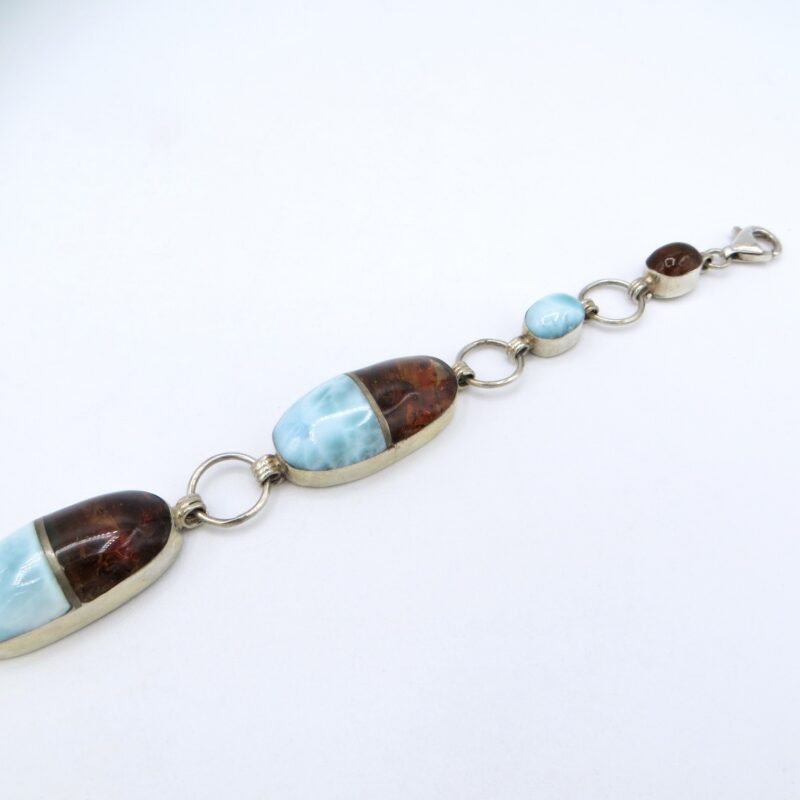 Sterling Silver, Larimar and Amber Bracelet