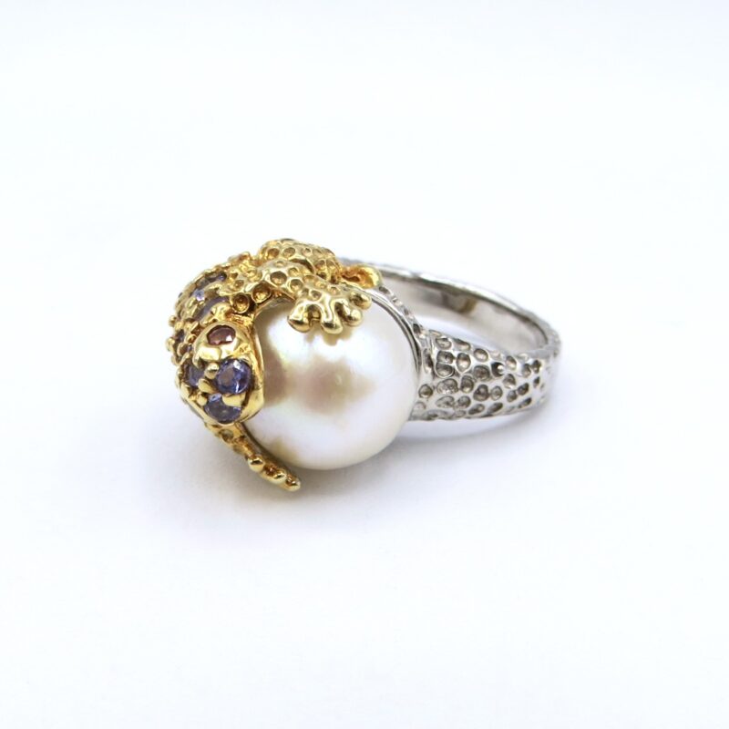 Sterling Silver and Pearl Frog Ring