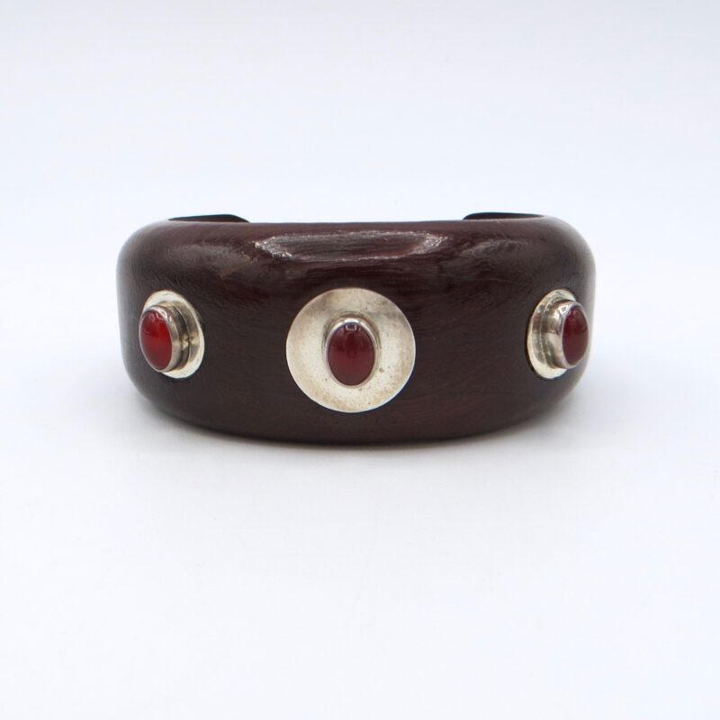 Wood, Silver and Garnet Bracelet