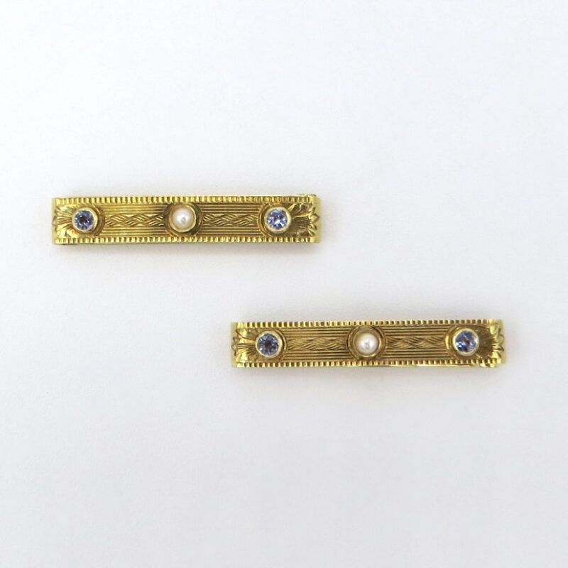 Gold, Sapphire and Pearl Barrettes