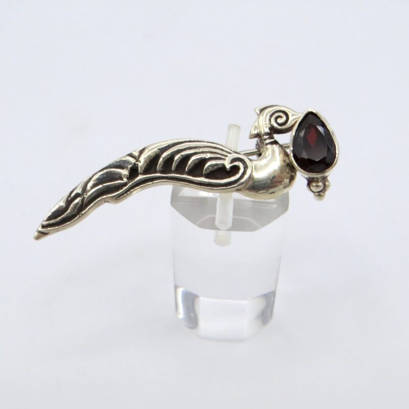 Silver and Garnet Bird Brooch