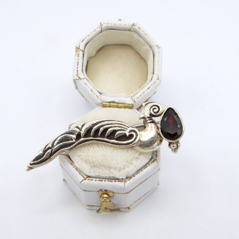 Silver and Garnet Bird Brooch