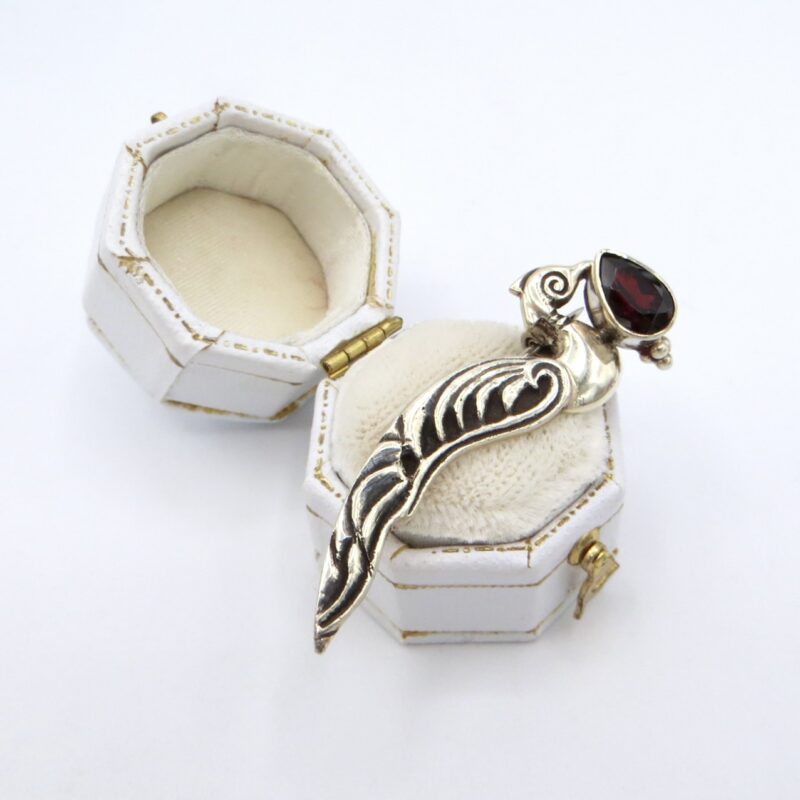 Silver and Garnet Bird Brooch