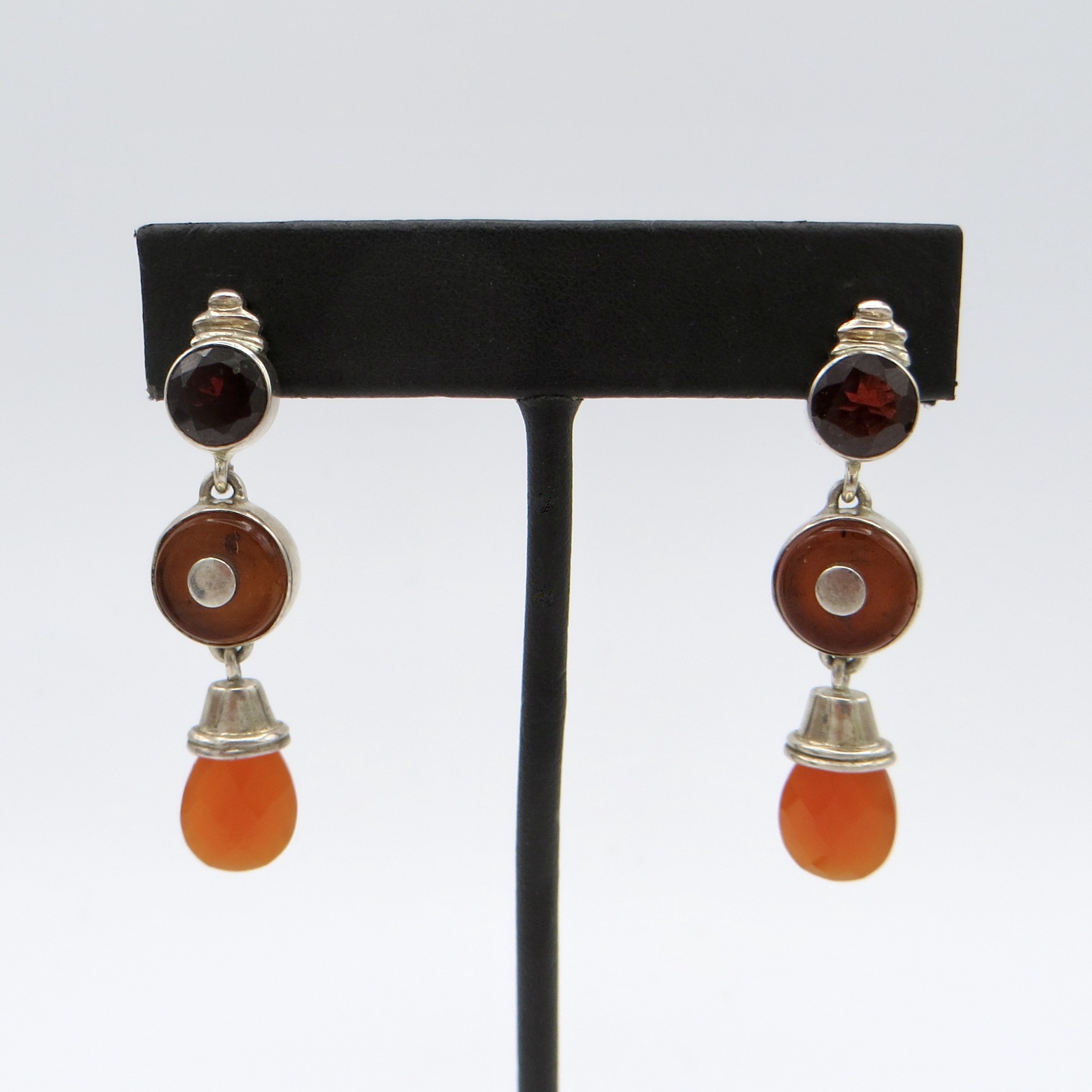 Silver, Garnet & Carnelian Earrings