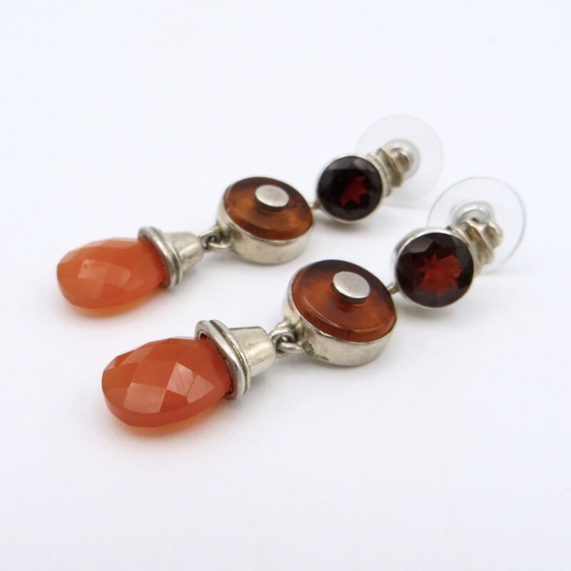 Silver, Garnet & Carnelian Earrings