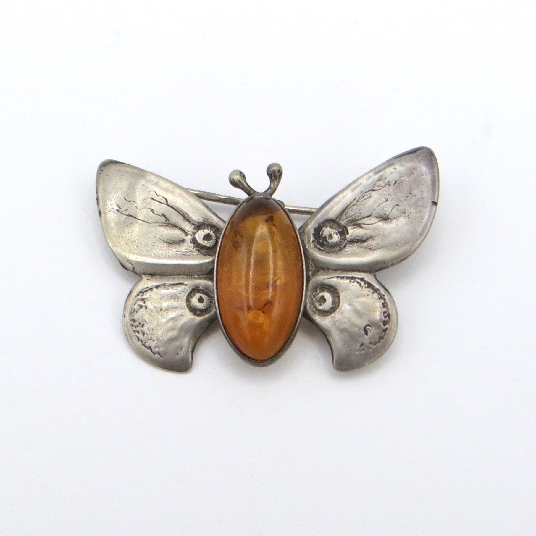 Silver & Amber Moth Brooch