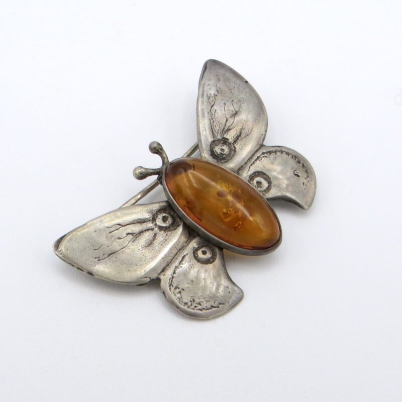 Silver & Amber Moth Brooch