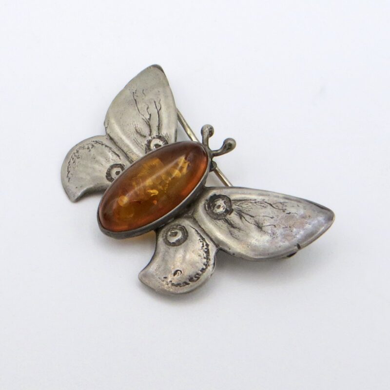 Silver & Amber Moth Brooch