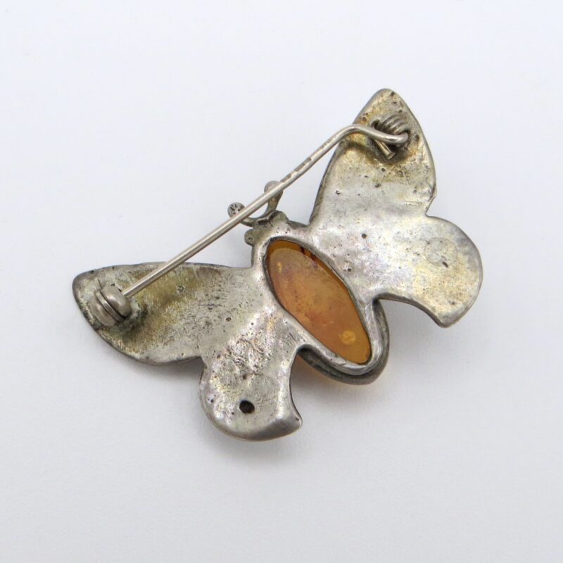 Silver & Amber Moth Brooch