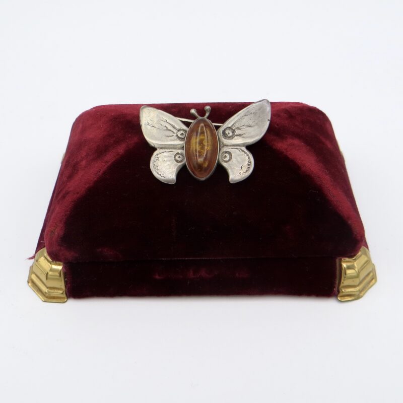 Silver & Amber Moth Brooch