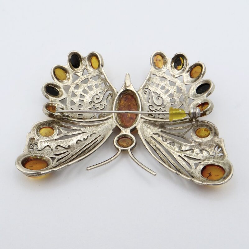 Silver & Amber Butterfly Brooch