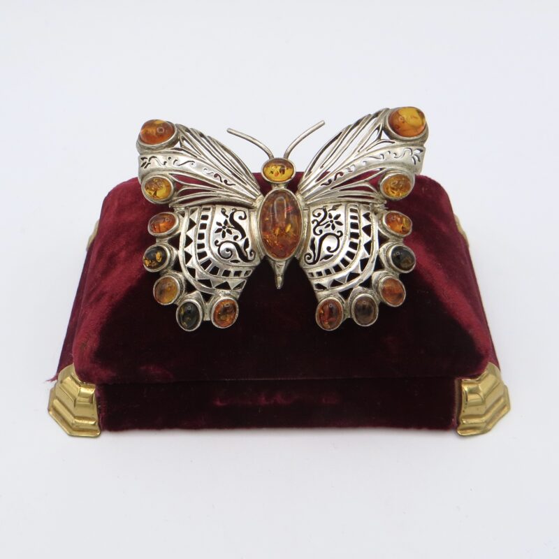 Silver & Amber Butterfly Brooch
