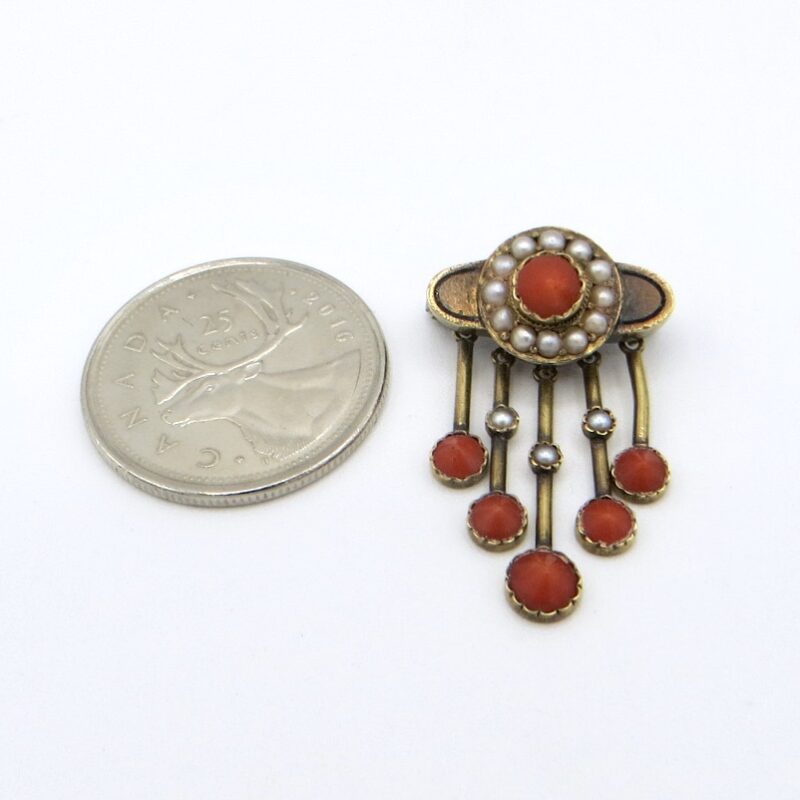 Victorian Coral & Pearl Brooch