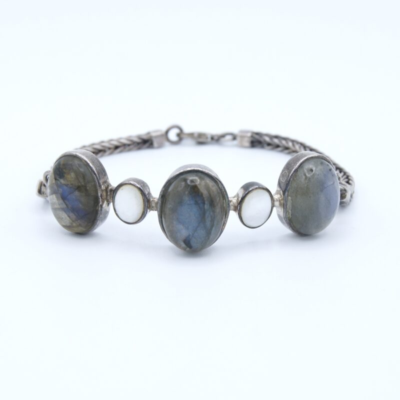Silver, Labradorite & Mother-of-Pearl Bracelet