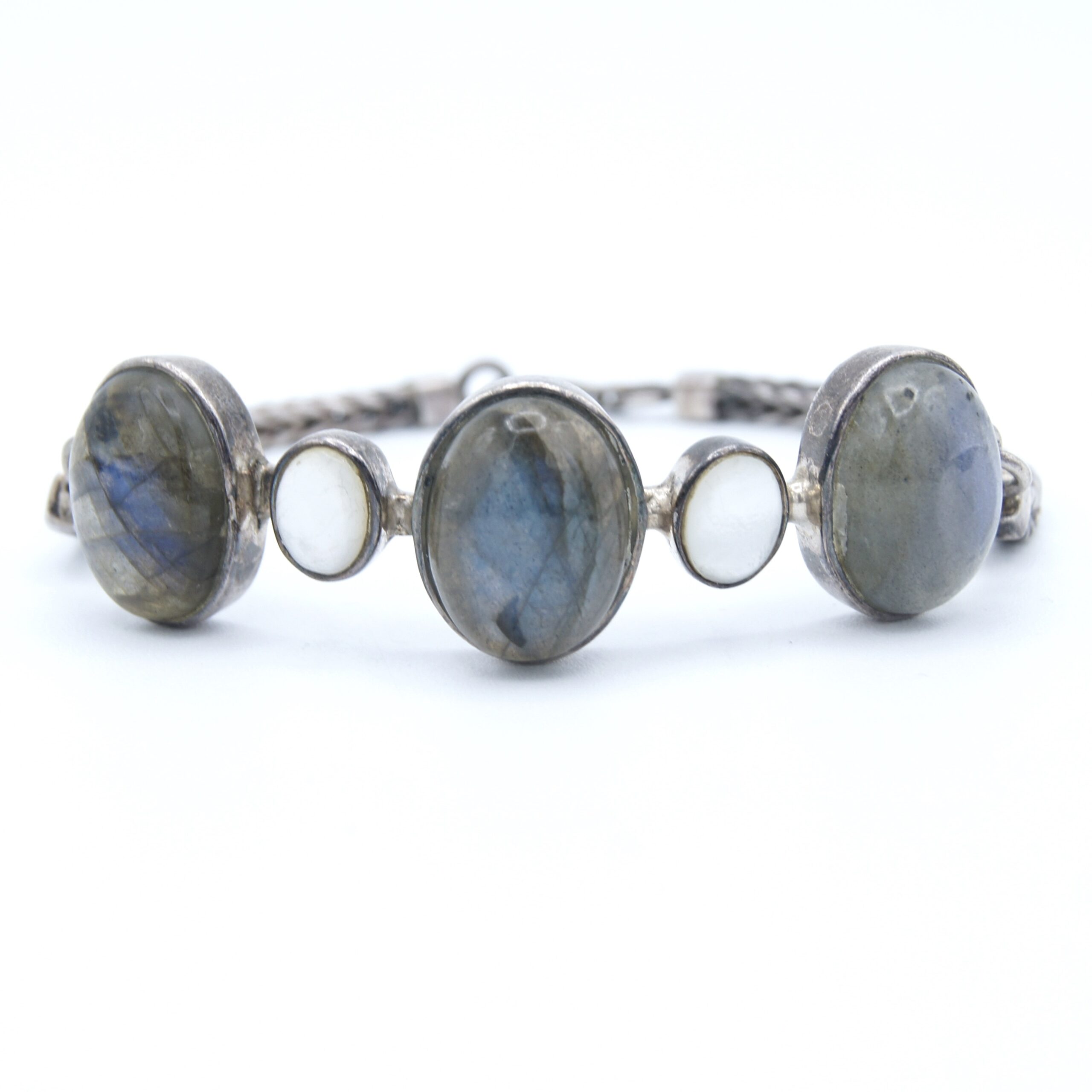 Silver, Labradorite & Mother-of-Pearl Bracelet