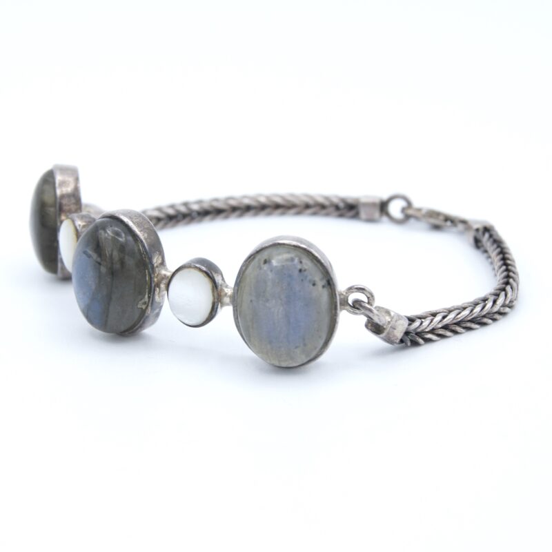 Silver, Labradorite & Mother-of-Pearl Bracelet