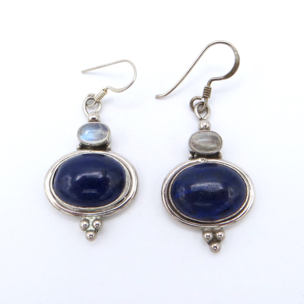 Silver, Lapis & Moonstone Earrings