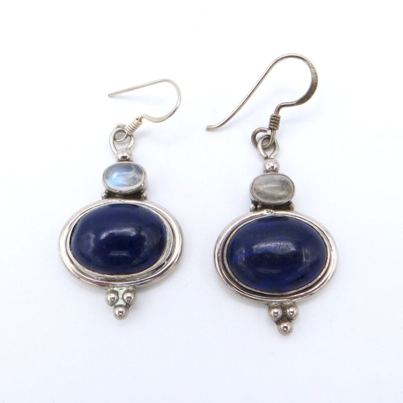 Silver, Lapis & Moonstone Earrings
