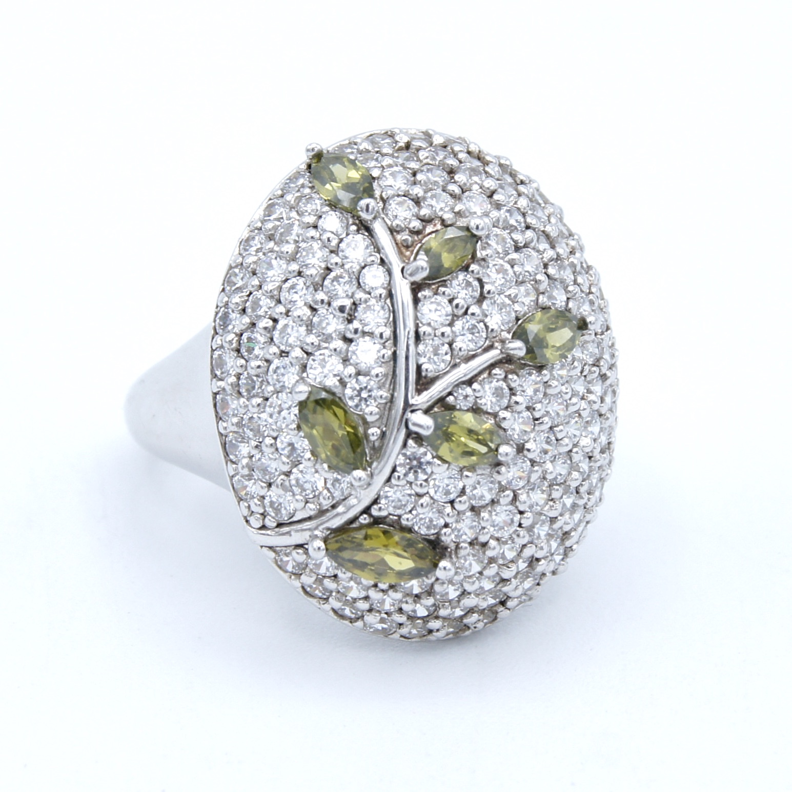 Silver, Peridot & Crystal Ring
