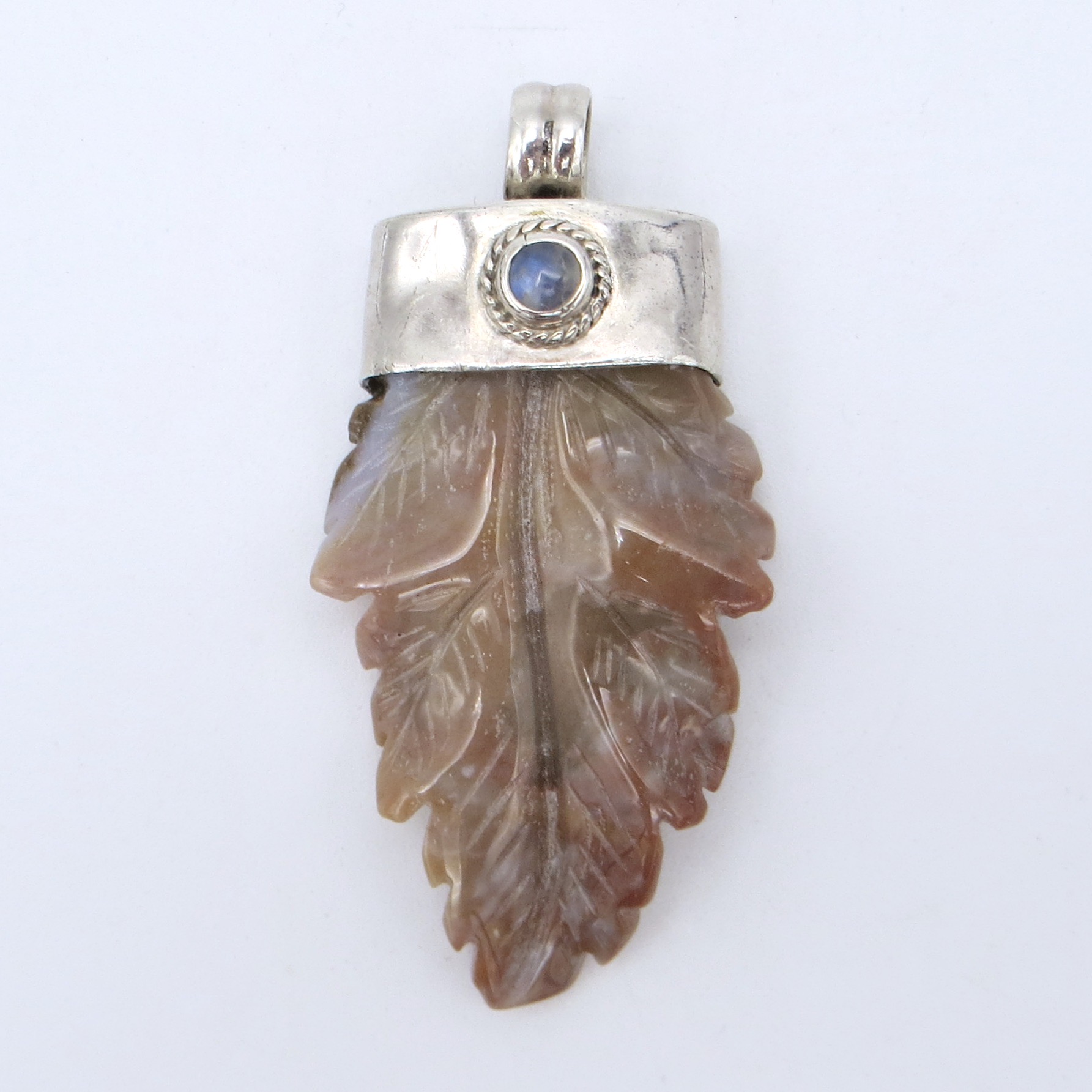 Carved Jasper & Moonstone Leaf Pendant