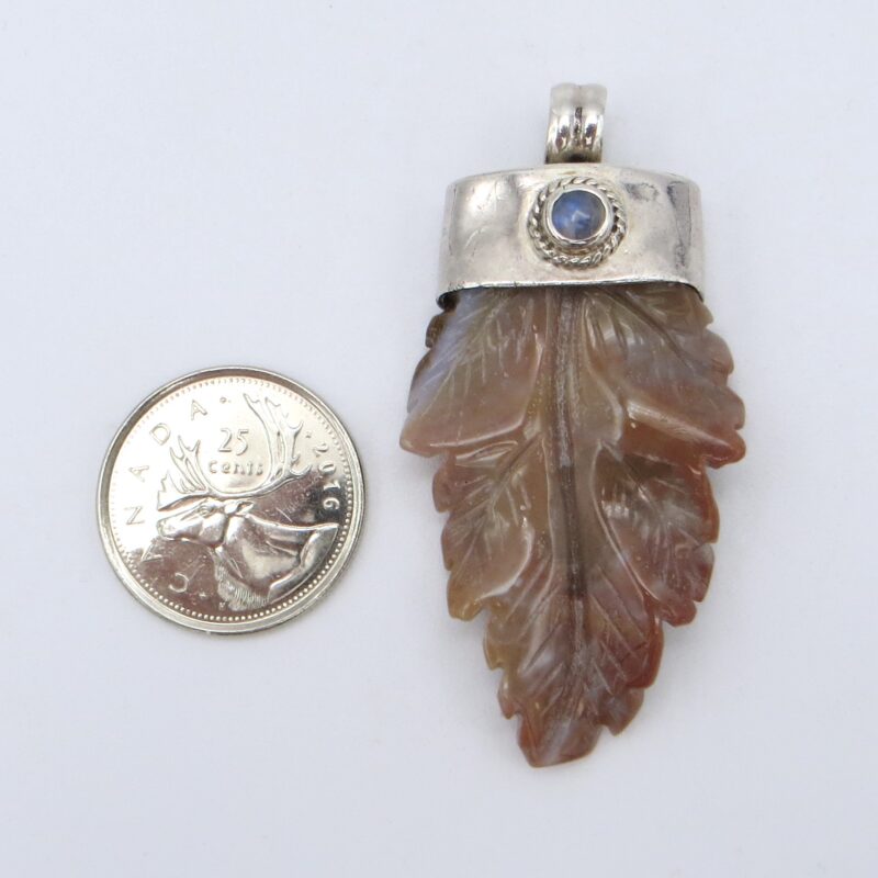 Carved Jasper & Moonstone Leaf Pendant