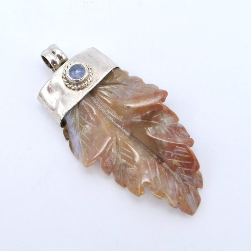 Carved Jasper & Moonstone Leaf Pendant