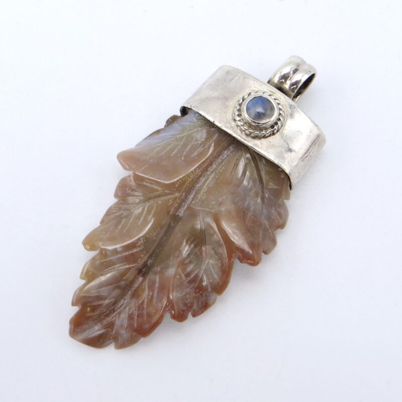 Carved Jasper & Moonstone Leaf Pendant