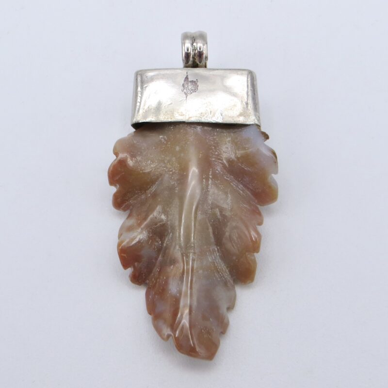 Carved Jasper & Moonstone Leaf Pendant