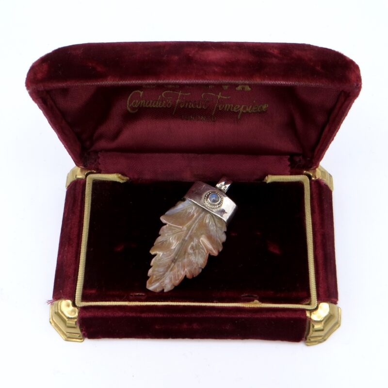 Carved Jasper & Moonstone Leaf Pendant