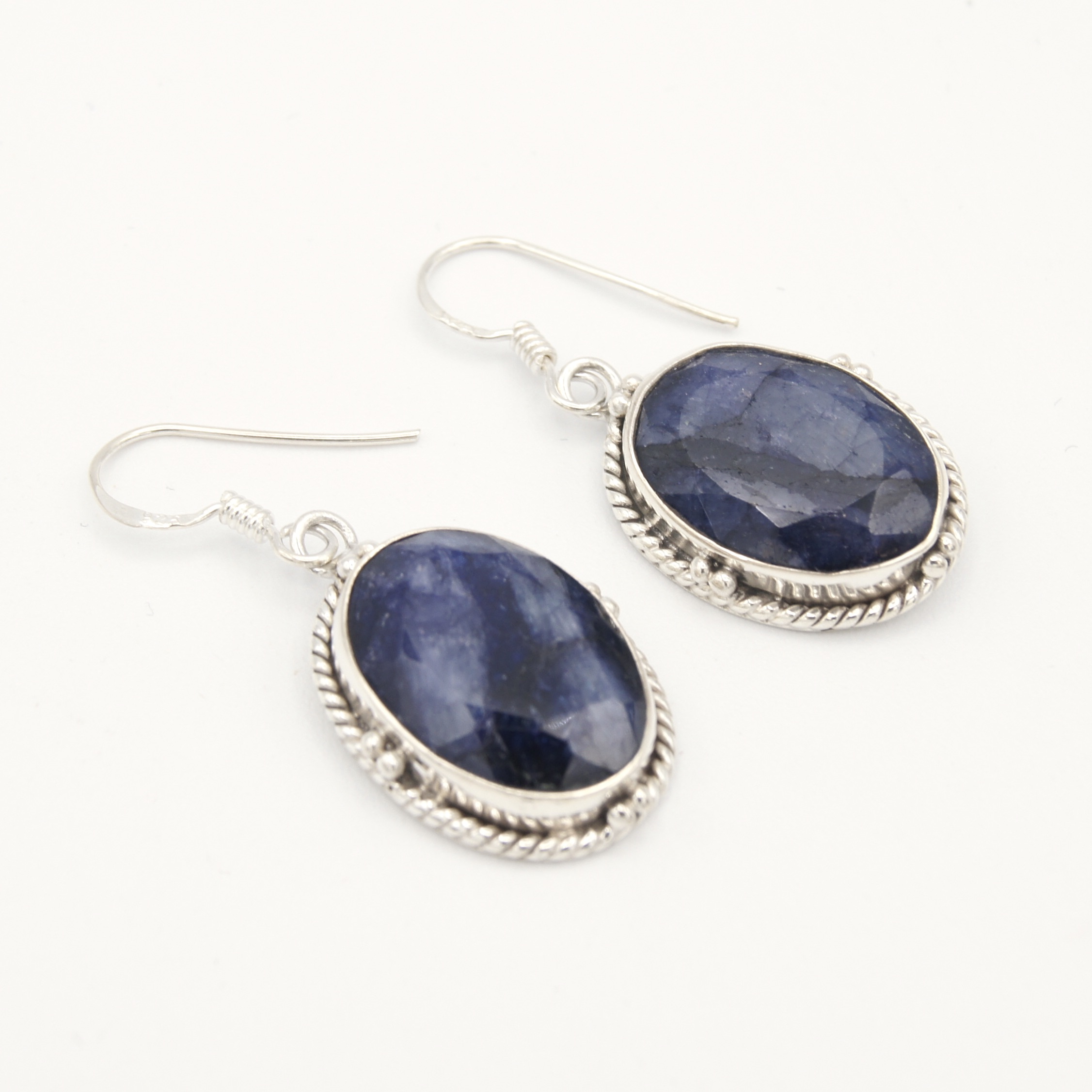 Silver & Faceted Sapphire Earrings