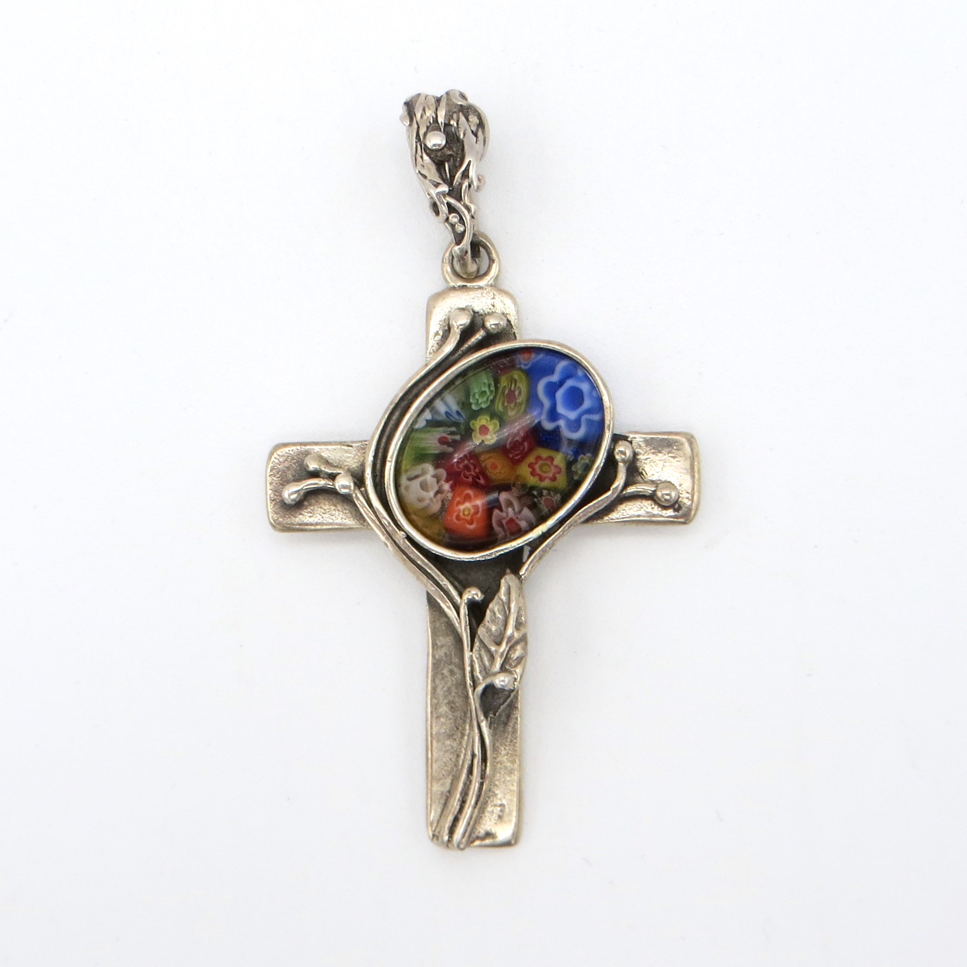 Silver Millefiori Cross Pendant