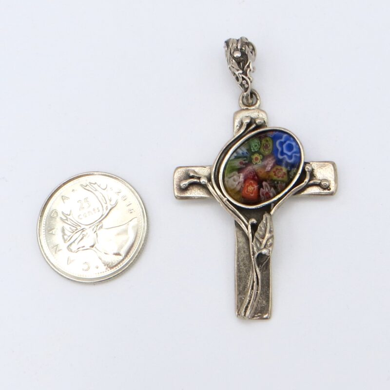 Silver Millefiori Cross Pendant