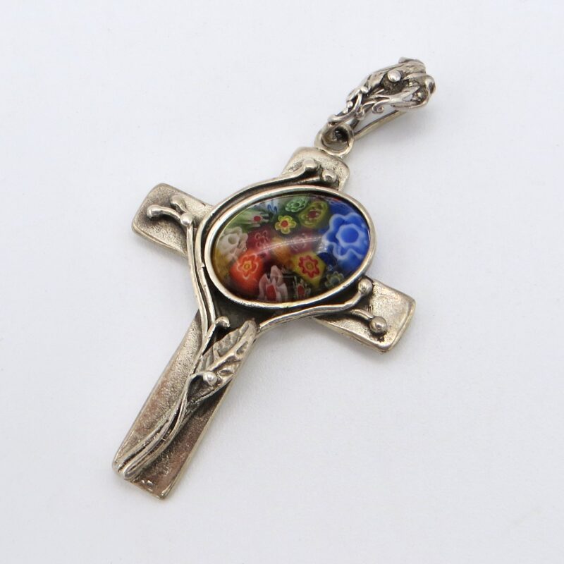 Silver Millefiori Cross Pendant