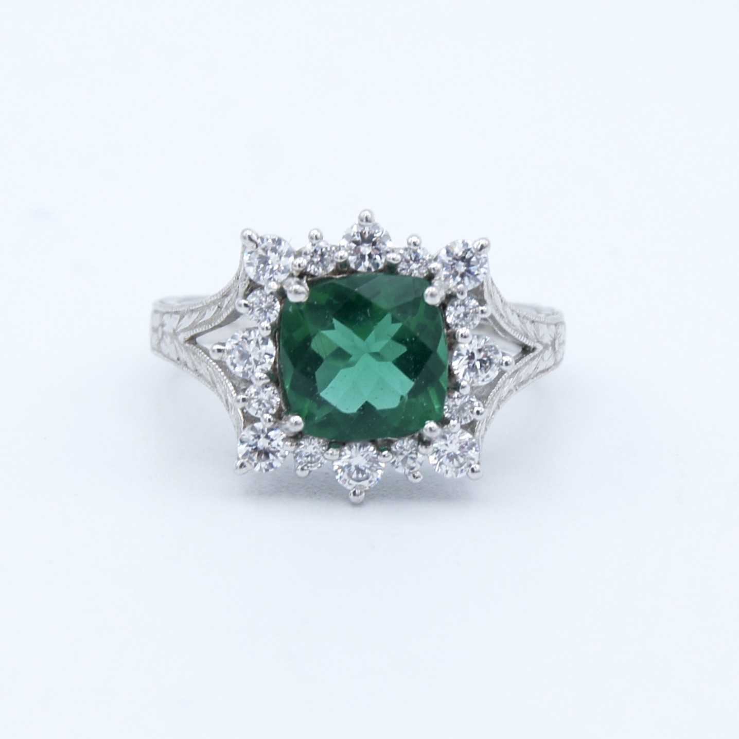 Silver & Green Crystal Ring