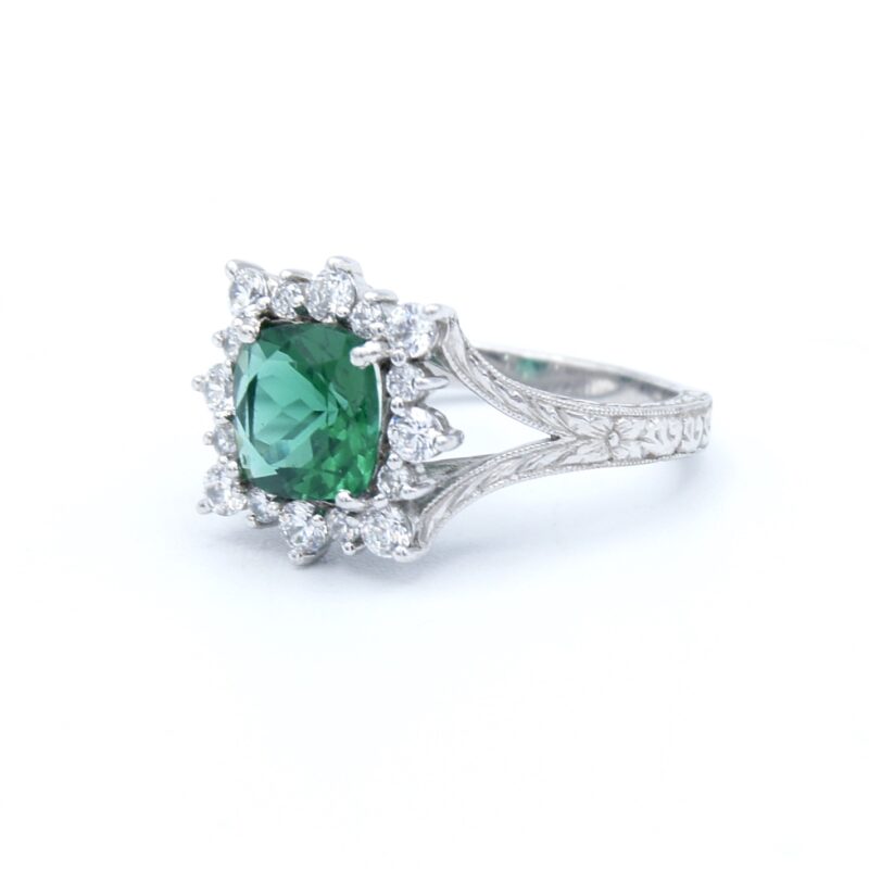 Silver & Green Crystal Ring