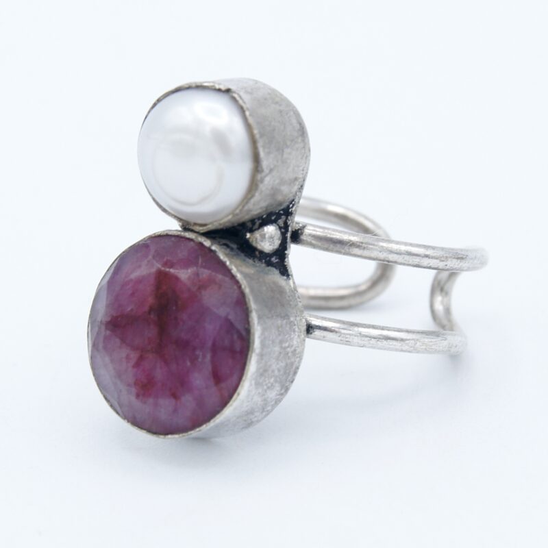 Silver, Ruby & Pearl Ring