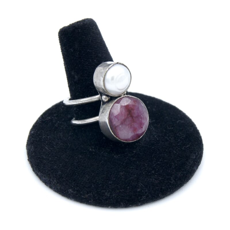 Silver, Ruby & Pearl Ring