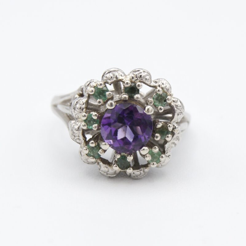 Palladium, Amethyst & Emerald Ring