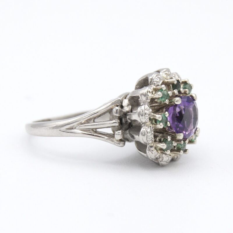 Palladium, Amethyst & Emerald Ring