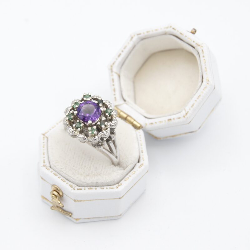 Palladium, Amethyst & Emerald Ring