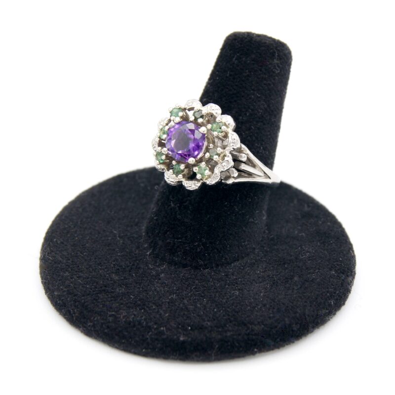 Palladium, Amethyst & Emerald Ring