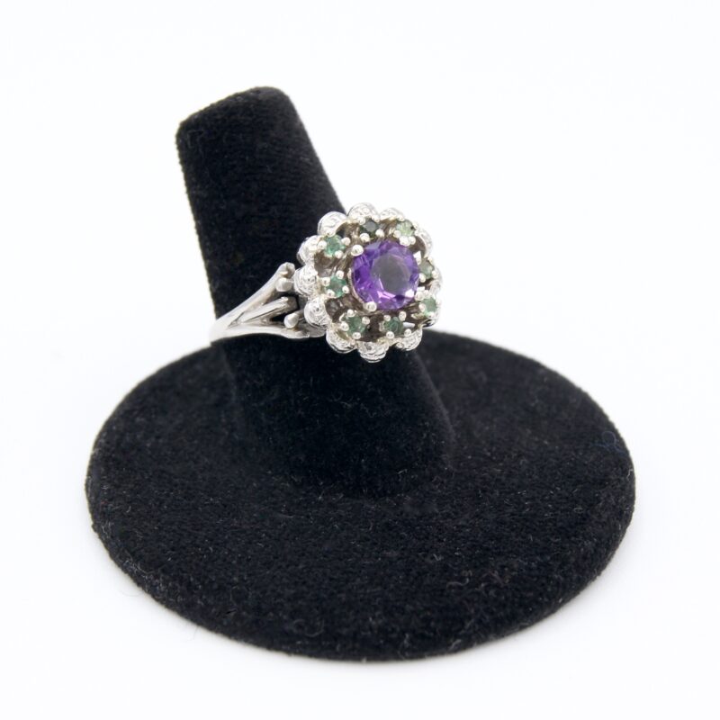 Palladium, Amethyst & Emerald Ring