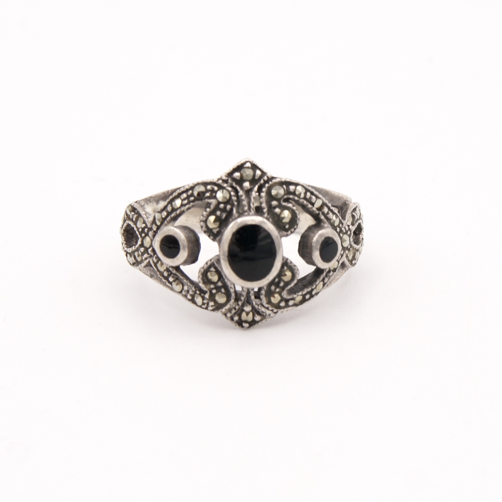 Silver, Onyx & Marcasite Ring