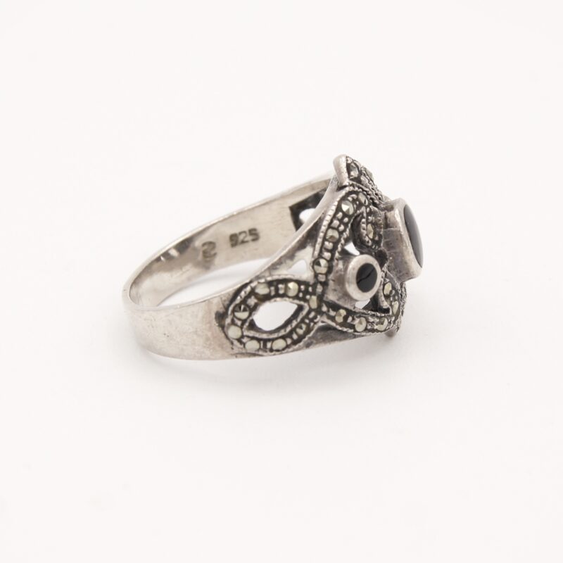 Silver, Onyx & Marcasite Ring