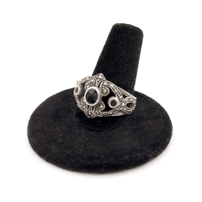Silver, Onyx & Marcasite Ring