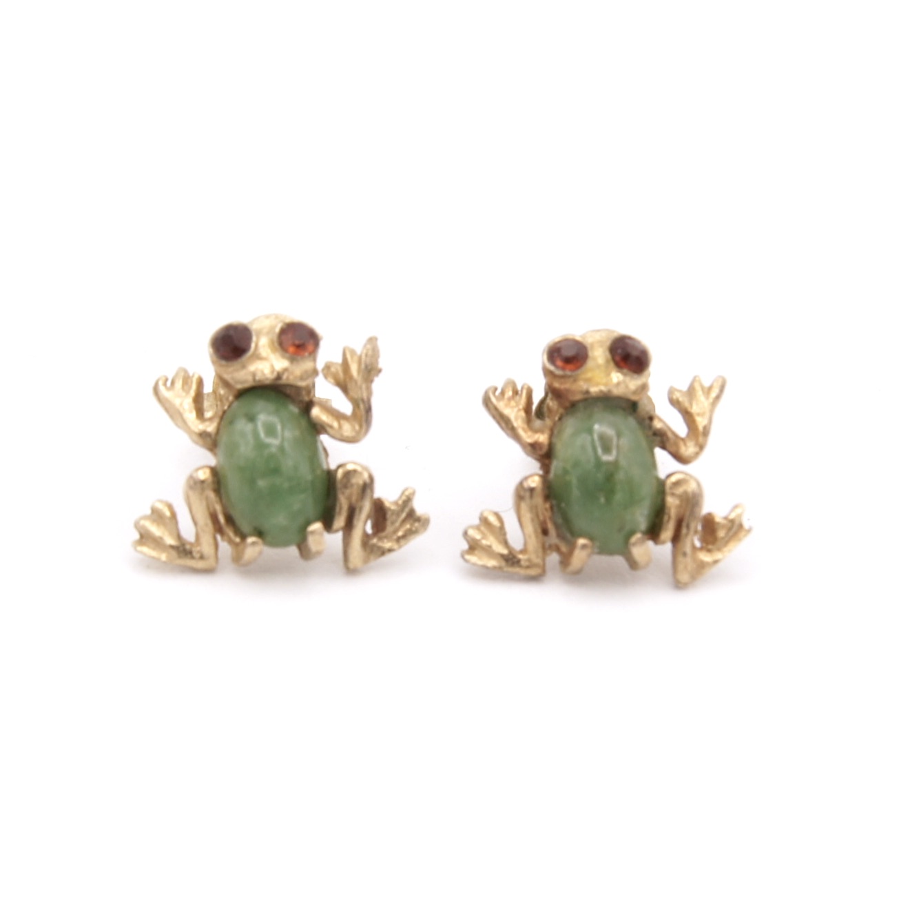 14kt Gold, Garnet & Jade Frog Earrings