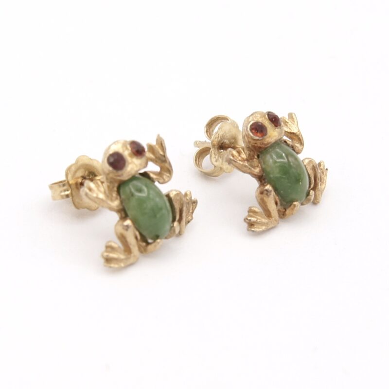 14kt Gold, Garnet & Jade Frog Earrings