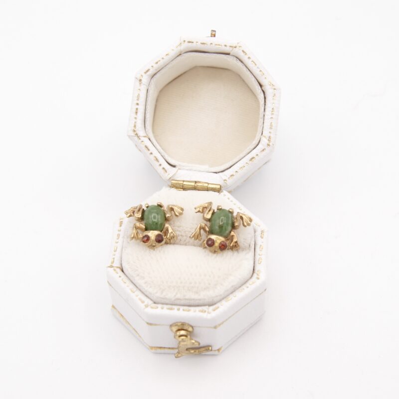 14kt Gold, Garnet & Jade Frog Earrings
