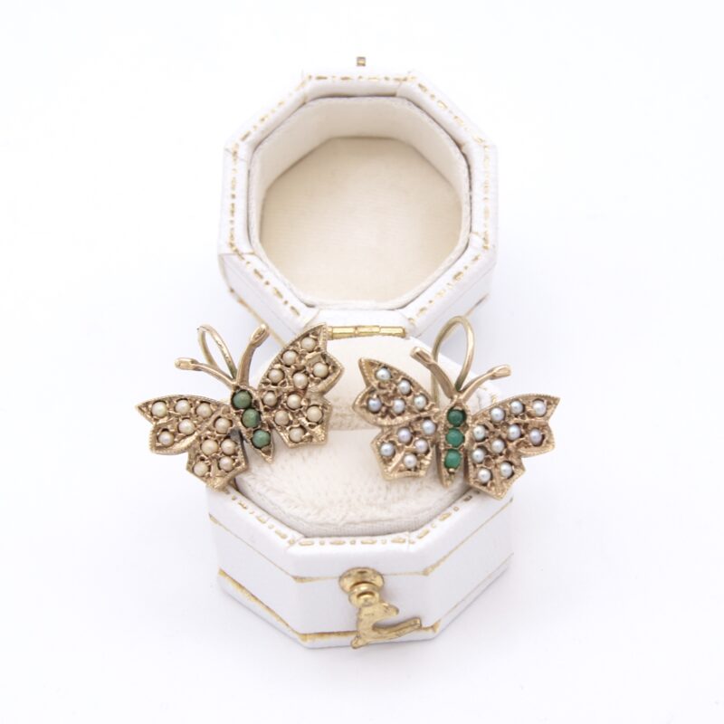 Pearl & Turquoise Moth Earrings